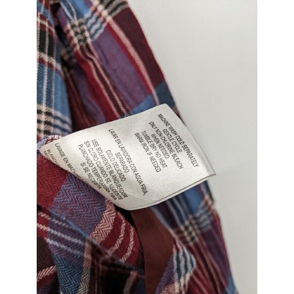 KUT from the Kloth Snap Button Up Shirt Women's Sz Medium Maroon Blue Plaid - Picture 8 of 10